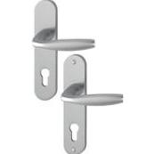 Poignée de porte aspect inox NEW YORK sur plaque courte entraxe 165mm clé i porte 38-47mm HOPPE avec carré à montage rapide