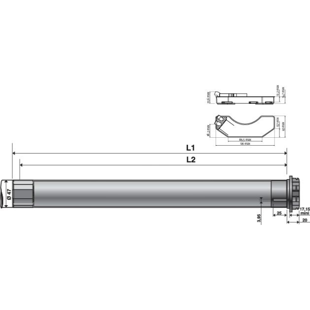 Moteur volet roulant radio SOMFY OXIMO RTS 06Nm / 17trs court, tête standard, avec câble